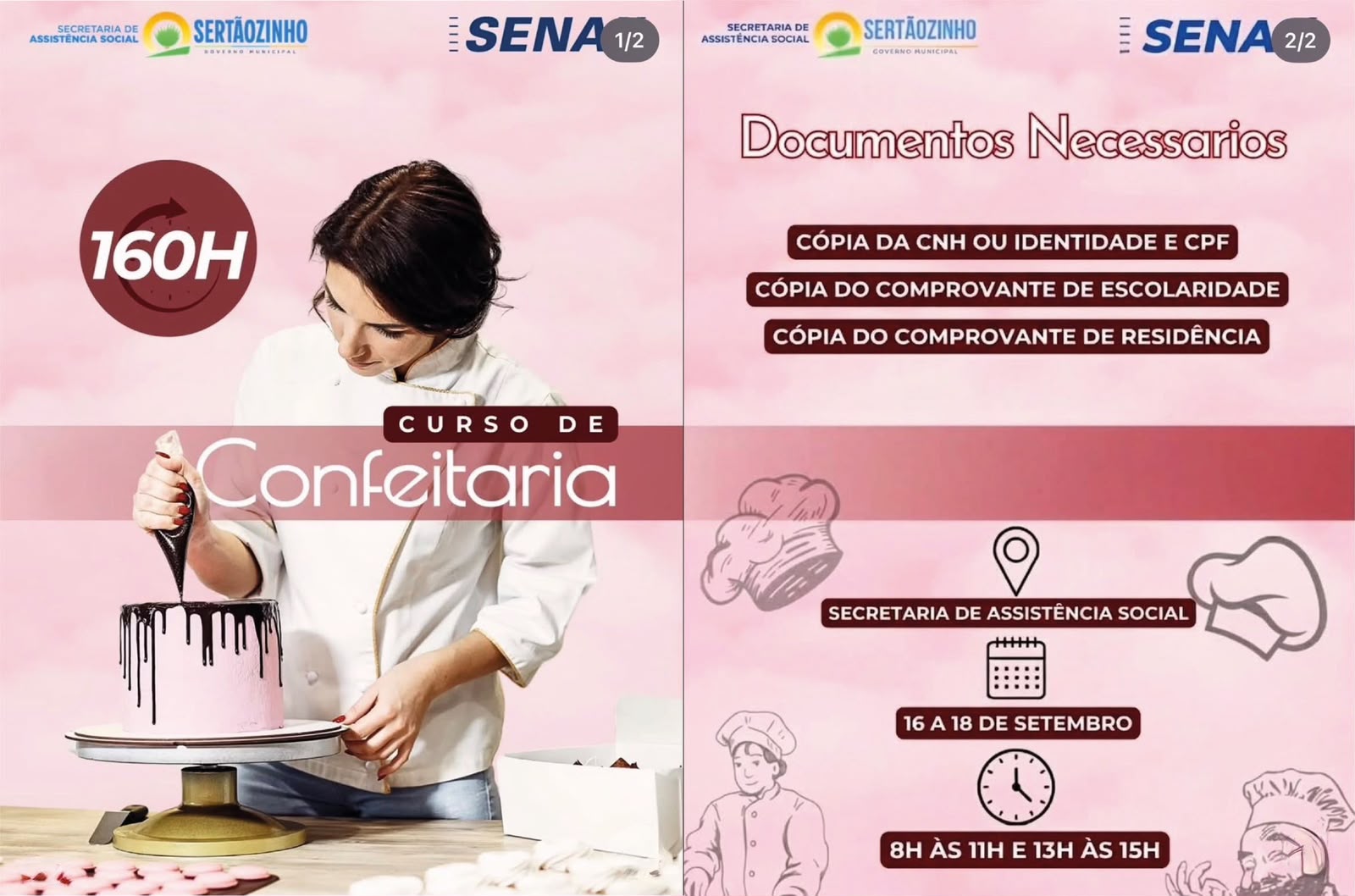 Inscrições para o Curso de Confeitaria